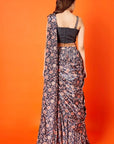 Black & Oyster Beige Paisley Floral Skirt Set