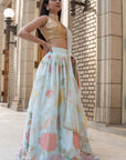 Sky Blue Applique Floral Motif Lehenga Set - WaliaJones