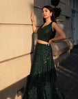 Emerald Green Sequins Lehenga Set - WaliaJones