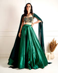 MEERA Green Blackout Satin Lehenga - WaliaJones