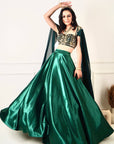 MEERA Green Blackout Satin Lehenga - WaliaJones