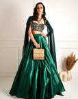 MEERA Green Blackout Satin Lehenga - WaliaJones