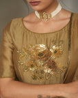 Paro Gold Chanderi Anarkali Set