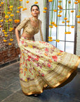 Gold & Pistachio Floral Raw Silk Lehenga Set - WaliaJones