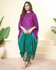 Shaded Dark Purple & Emerald Green Sleeve Kaftan Set