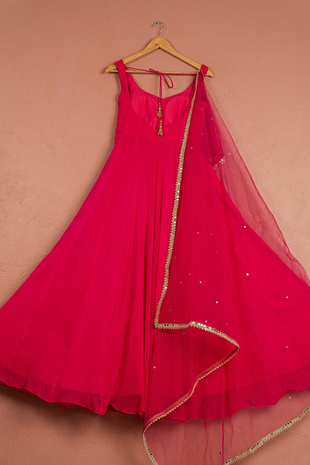 Rasberry Pink Anarkali with Mirrorwork Dupatta