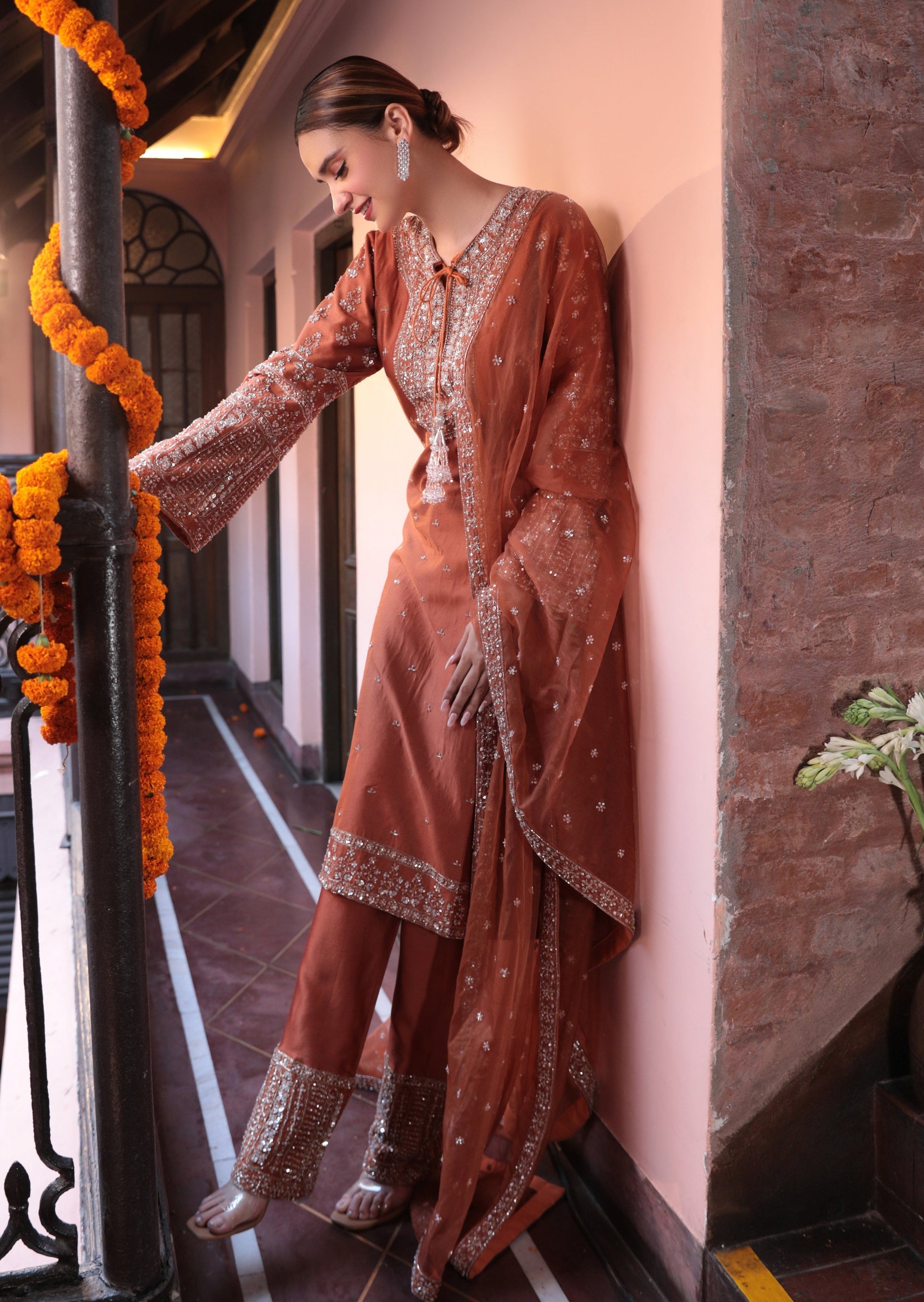 Rust Embroidered Suit