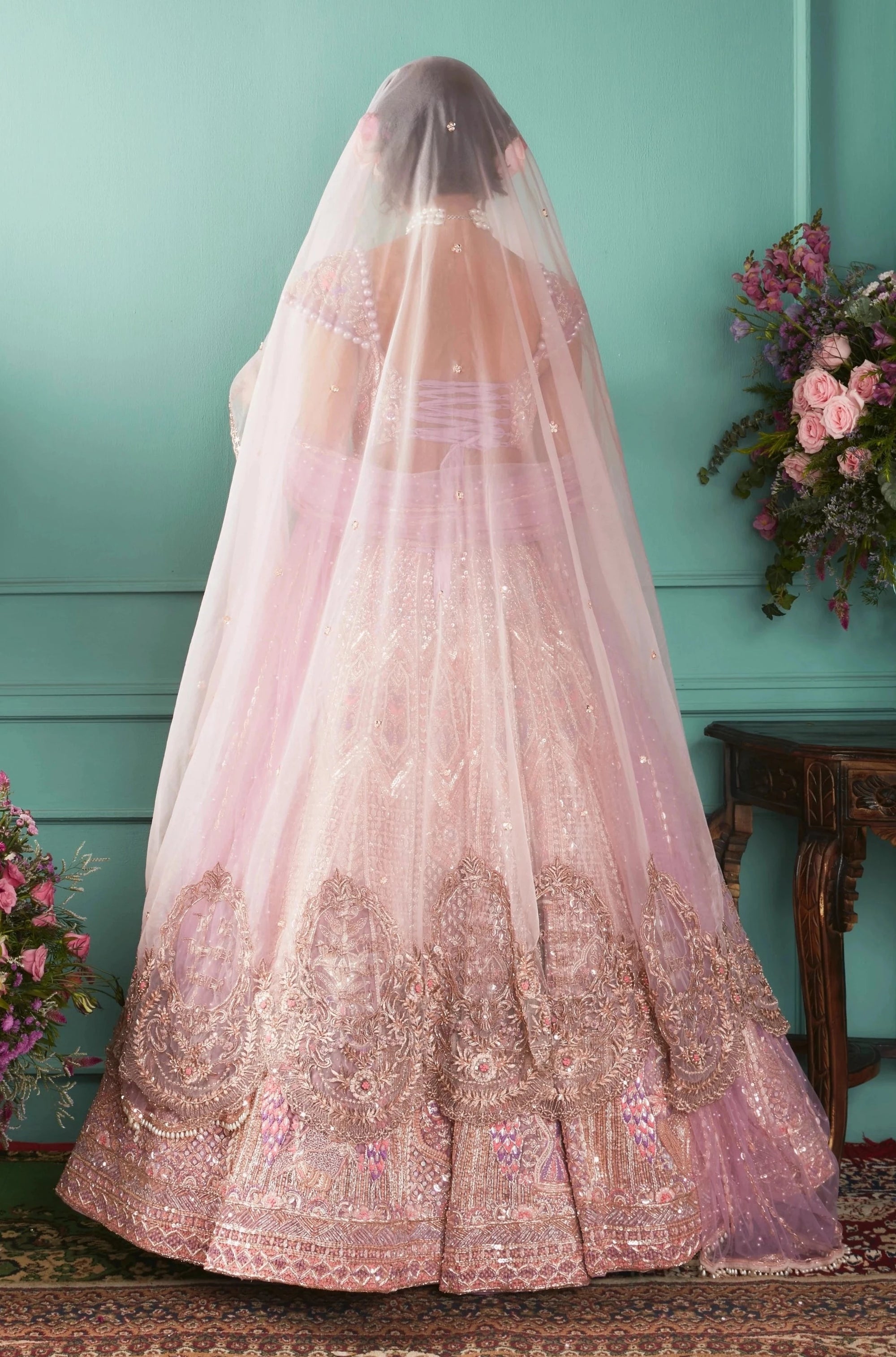 Lilac Lehenga with Seven Vows Elements