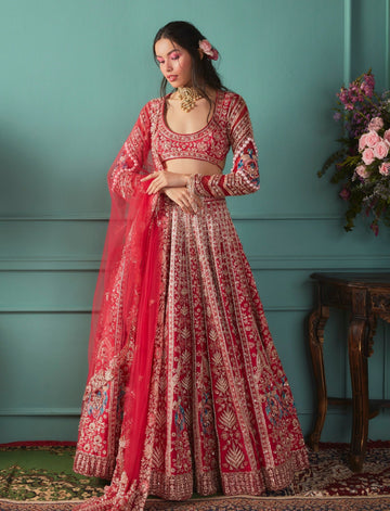 Red Lehenga with Peacock Elements