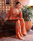 Orange Embroidered Jacket Sharara
