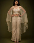 Embroidered Ivory Cape Set