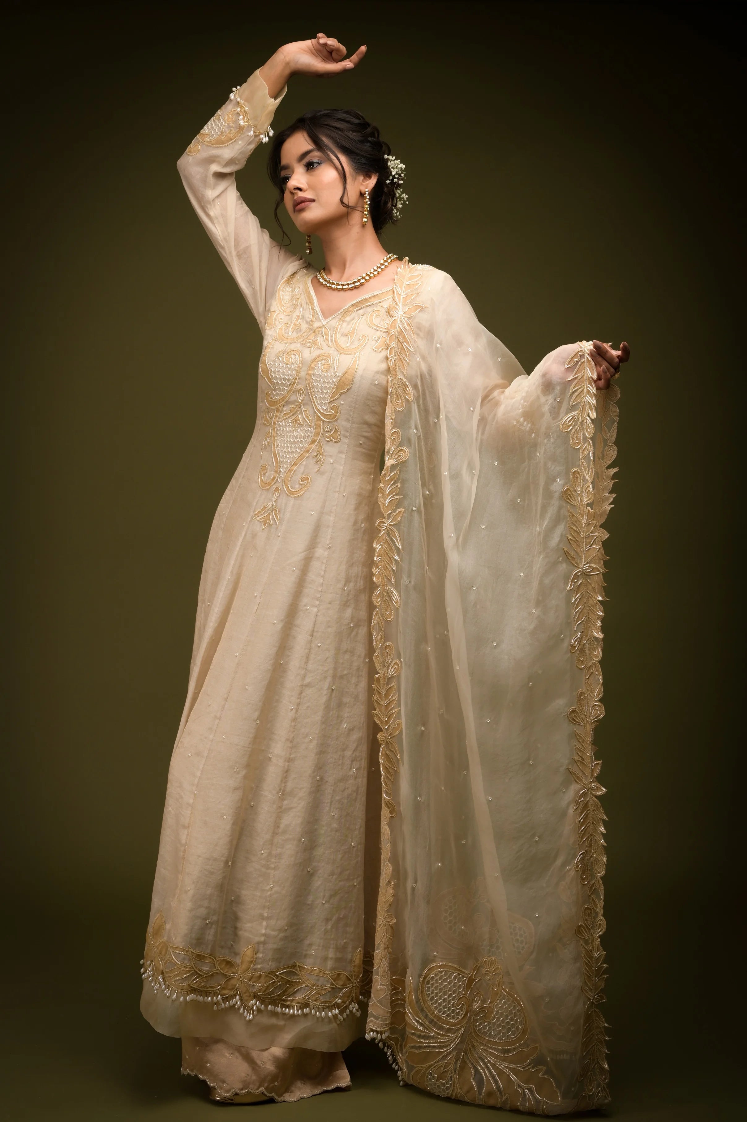 Ivory Beige Anarkali Set WaliaJones