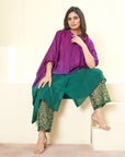 Shaded Dark Purple & Emerald Green Sleeve Kaftan Set