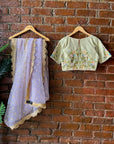 Lavender Saree and Mint Green Embroidered Blouse Set