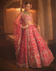 MAGNUM Cherry Red Heavily Embroidered Lehenga