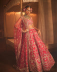 MAGNUM Cherry Red Heavily Embroidered Lehenga