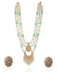 Emerald Sea Green with White Pearl Three Layered Necklace Set