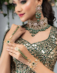 Pink Meenakari Necklace with Green Hangings Necklace Set