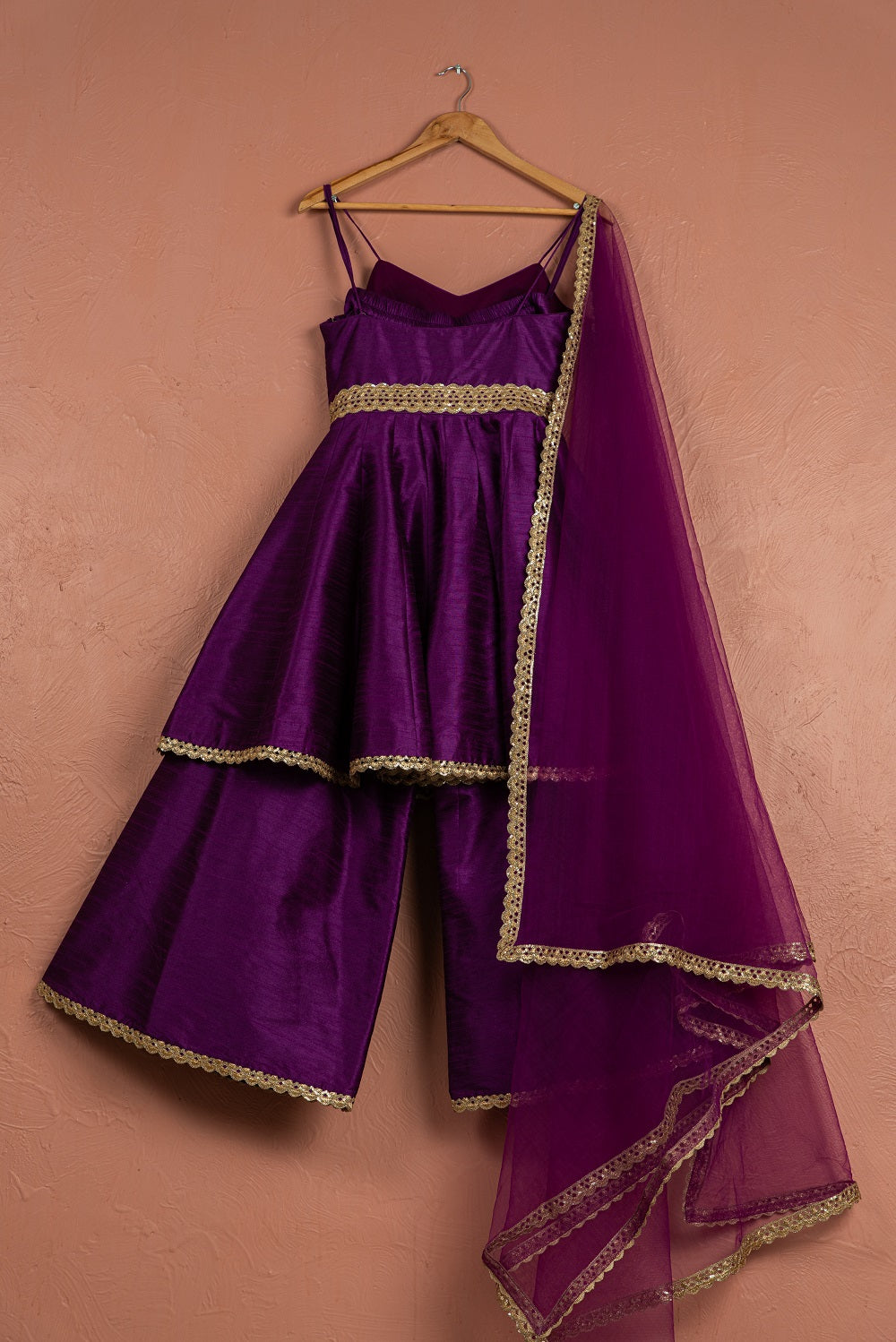 Purple Short Anarkali Sharara Set