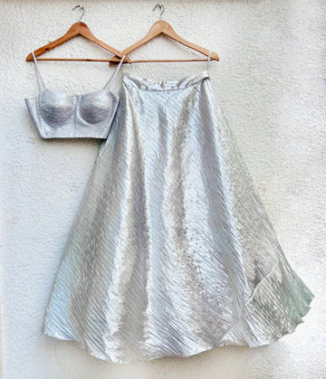 Metallic Silver Bustier Teamed with Silver Skirt