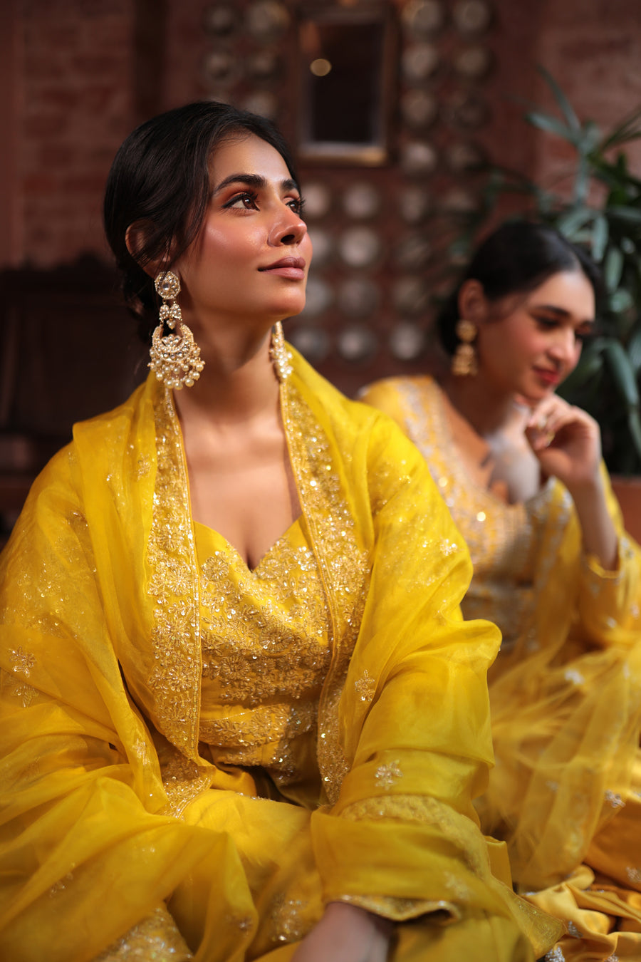 Mustard Embroidered Angrakha Gown