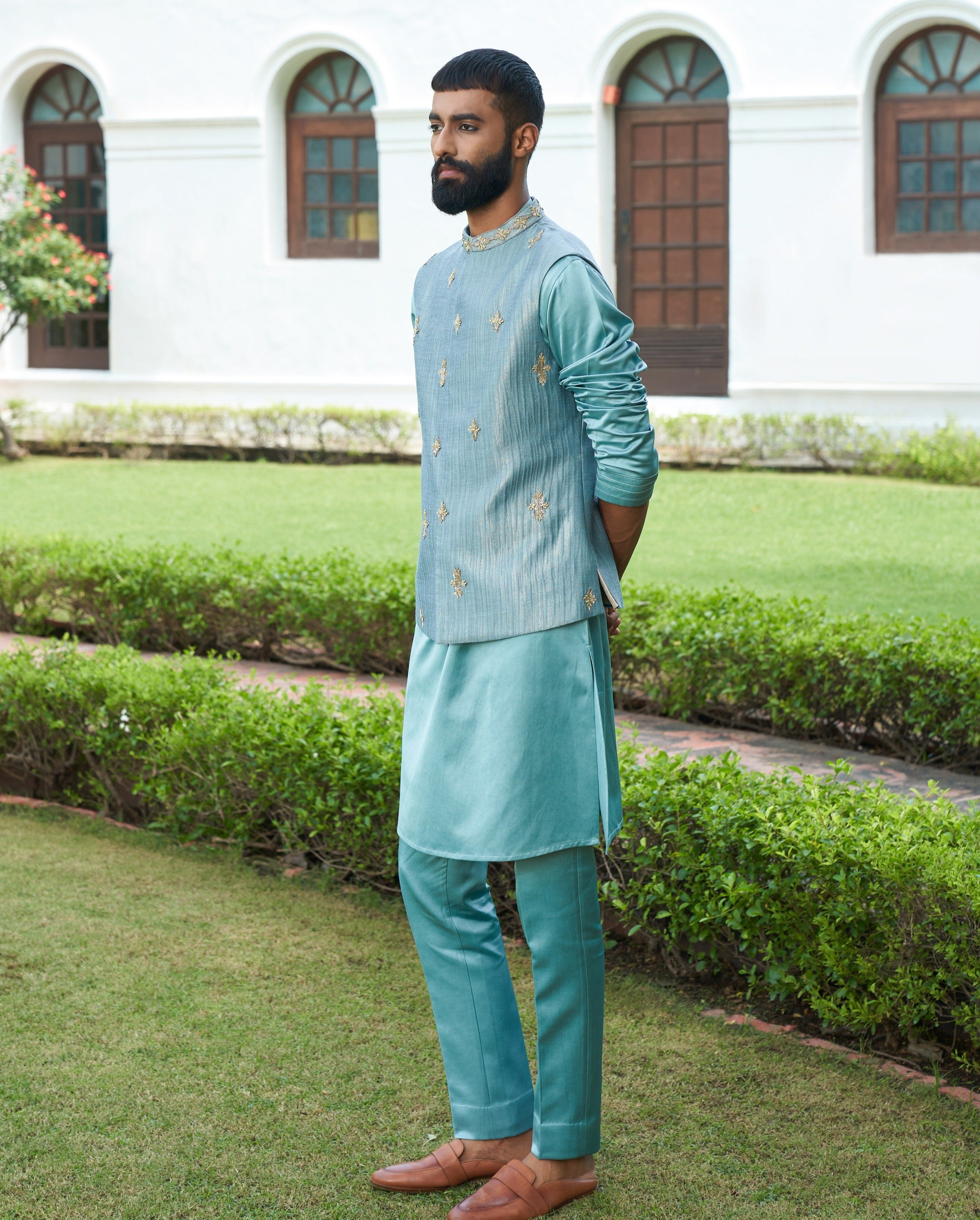 Aqua Jacket Anarkali Set main image 0
