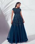 Blue Hand Embroidered Gown - WaliaJones