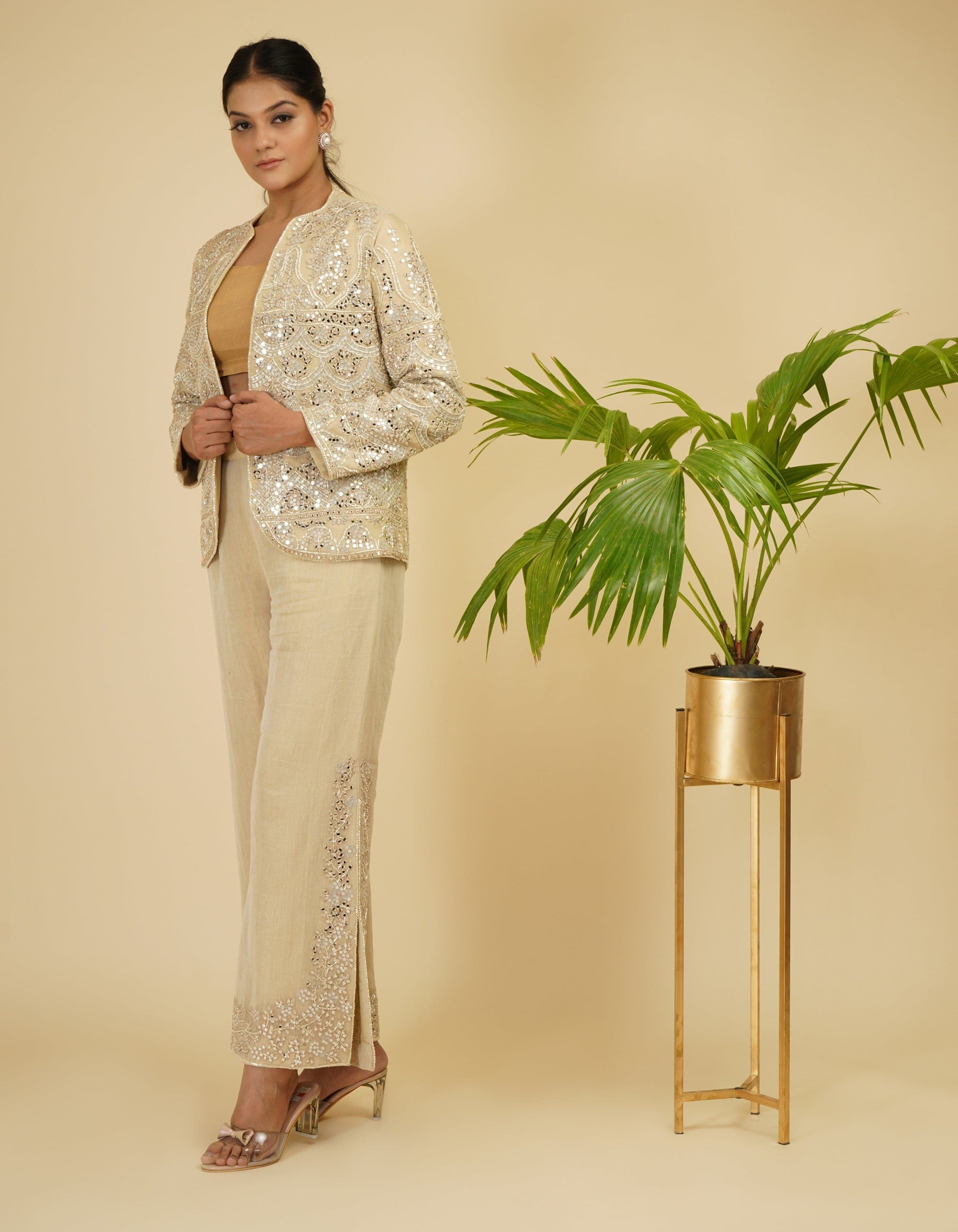 Ivory Gold Jacket and Pants with Bustier - WaliaJones