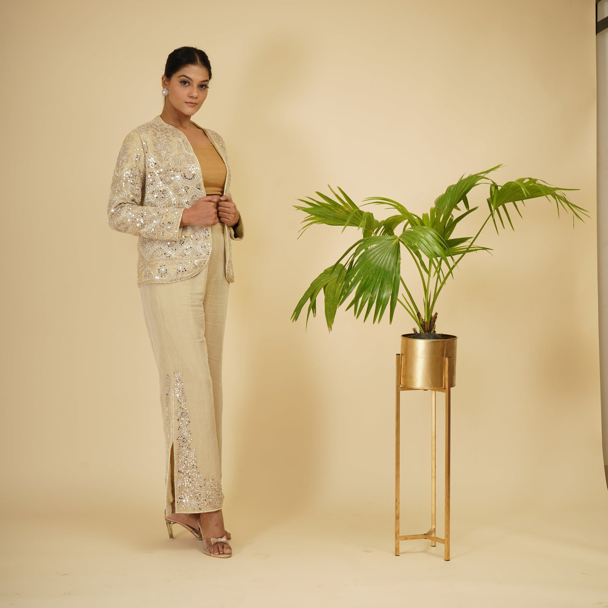 Ivory Gold Jacket and Pants with Bustier - WaliaJones