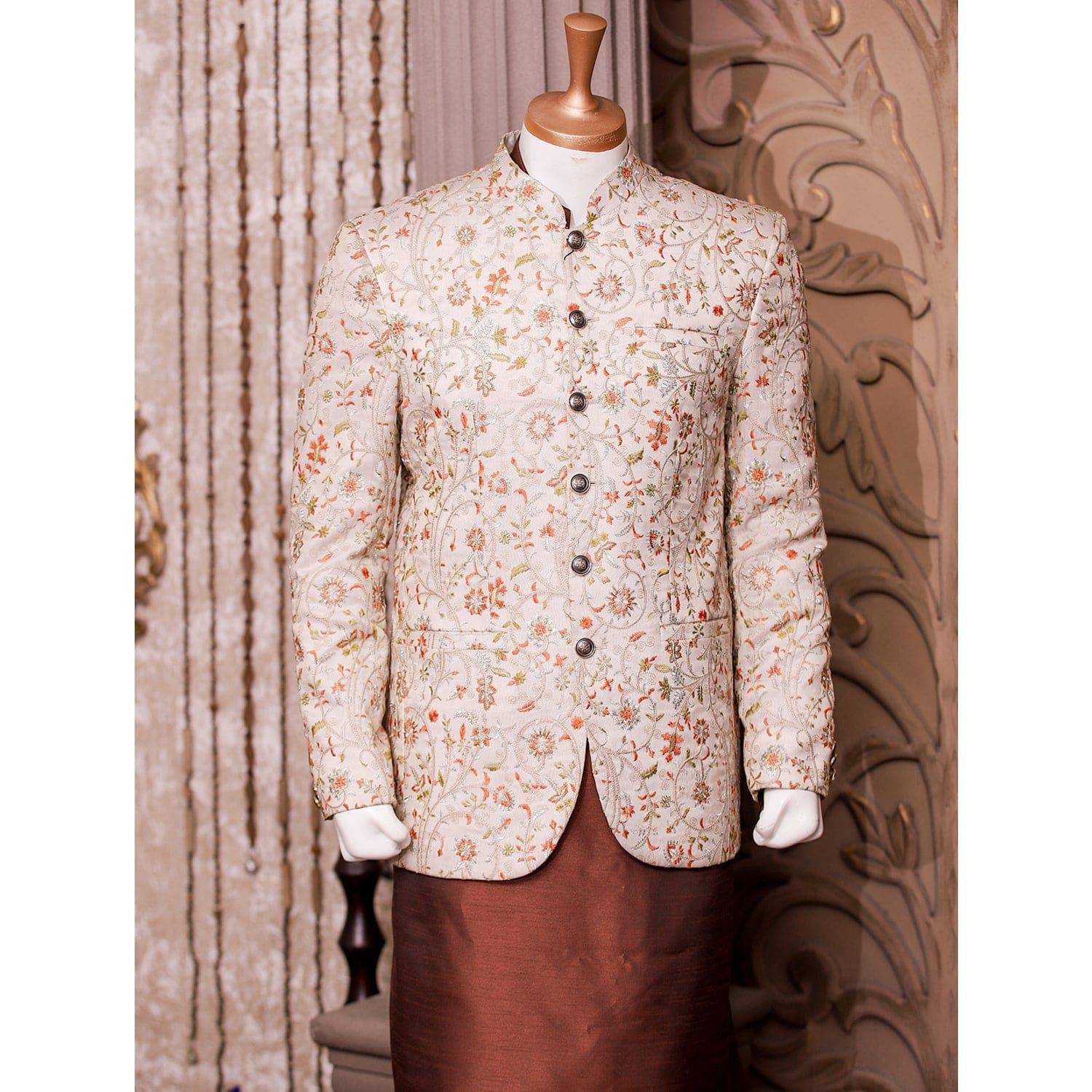 Majestic Multicolored Embroidered Prince Coat for Men - WaliaJones