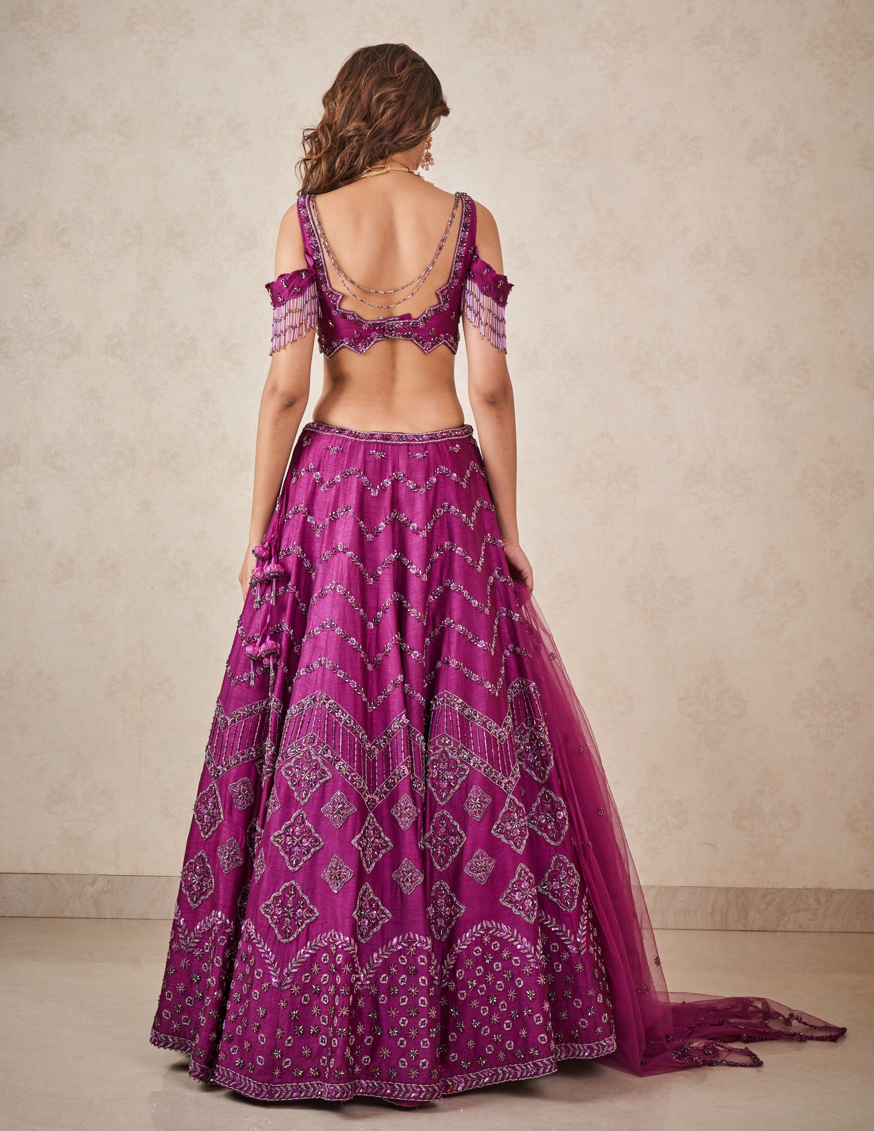 Fancy Fabric Plum Jacket Style Designer Lehenga Suit