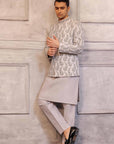 Silver Color Prince Coat with Matching Raw Silk Suit - WaliaJones