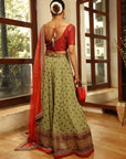 Red and Mehendi Green Lehenga Set