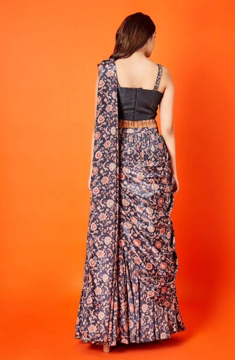 Black &amp; Oyster Beige Paisley Floral Skirt Set