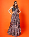 Black & Oyster Beige Paisley Floral Skirt Set