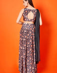 Black & Oyster Beige Paisley Floral Gown with Dupatta