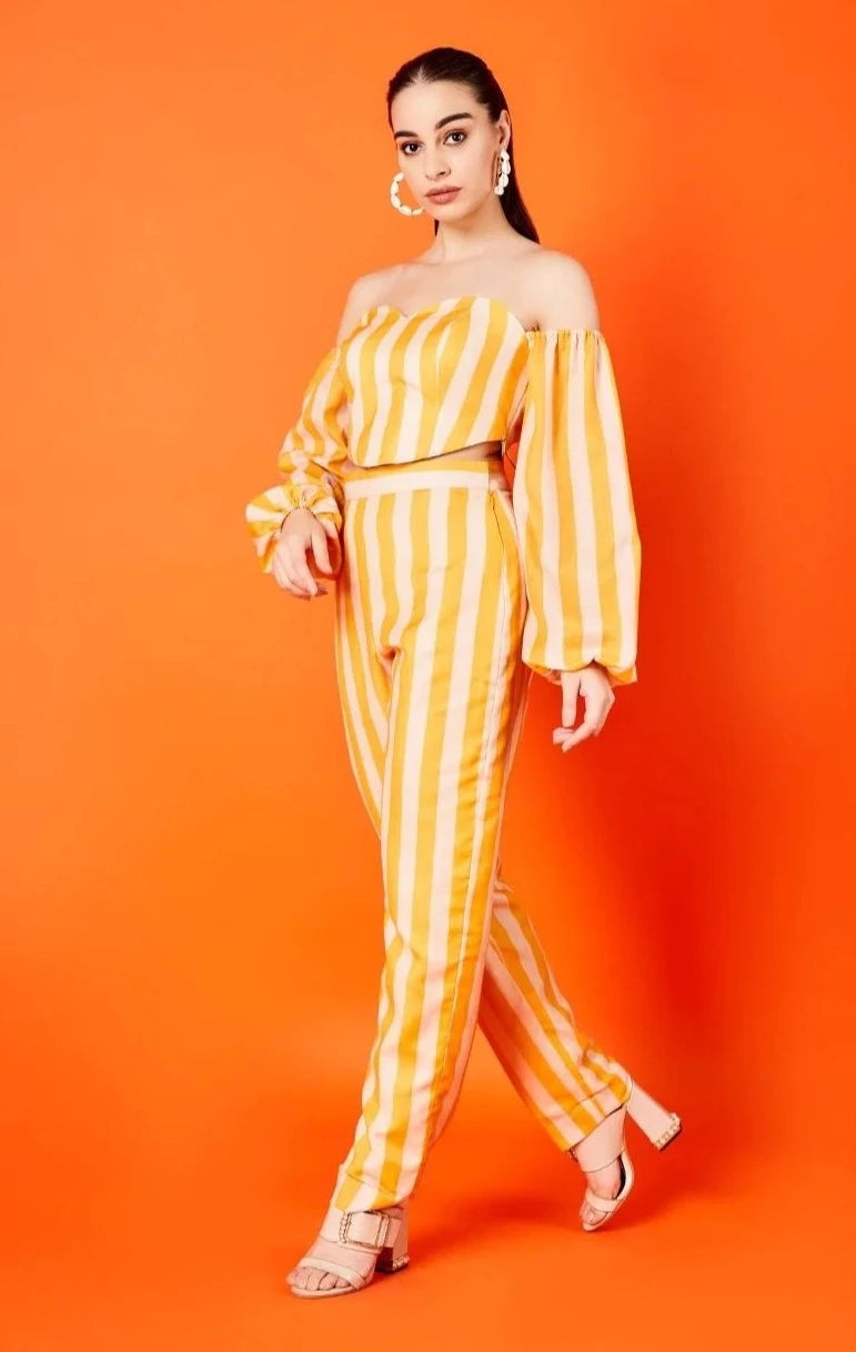 Cyber Yellow Stripes Pant Set