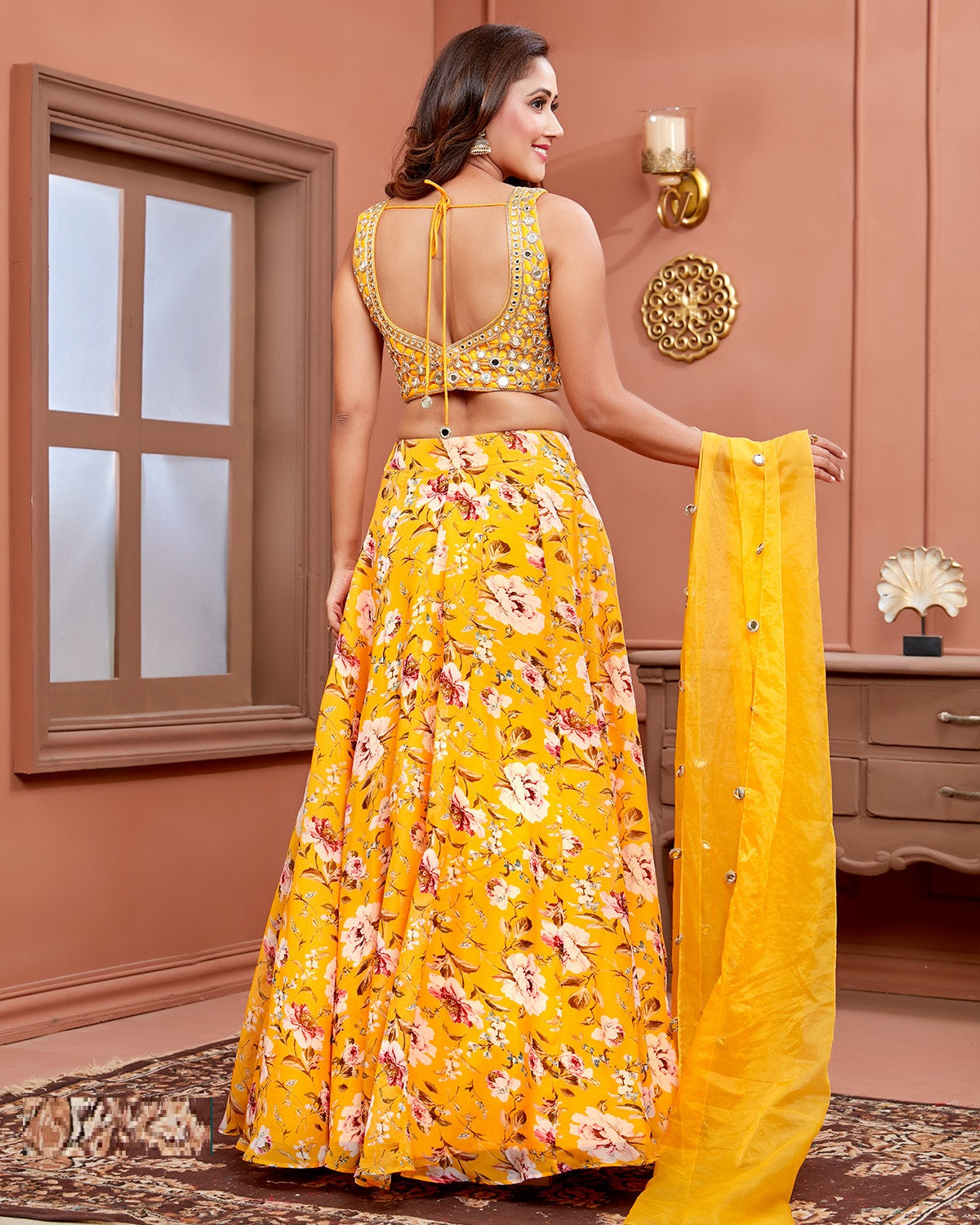 Mango Floral Lehenga with Hand Embroidered Blouse