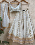 Ivory Multipanel Lehenga Set with Mirror work Blouse