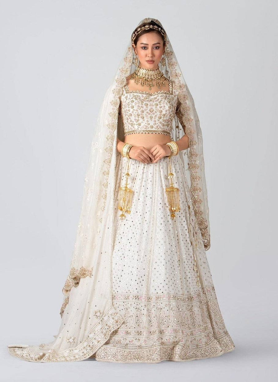 Off White Hand Embroidered Bridal Lehenga Set - WaliaJones