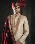 Fully Embroidered Sherwani along with Collar and Sleeve Handwork - WaliaJones