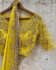 Mustard Ruffled Embroidered Pre-stitched Saree - WaliaJones