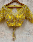 Mustard Ruffled Embroidered Pre-stitched Saree - WaliaJones