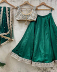 Emerald Green and Nude Mirror Work Lehenga Set - WaliaJones