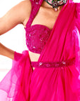 ROSIE Pink Ruffle Saree - WaliaJones