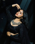 Jade Black Organza Lehenga with Full Sleeve Sequence Blouse and Tassel Dupatta - WaliaJones
