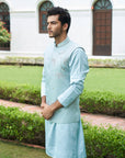 Shimmer Blue Nehru Jacket Set - WaliaJones