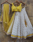 White & Yellow Ruffle Lehenga - WaliaJones