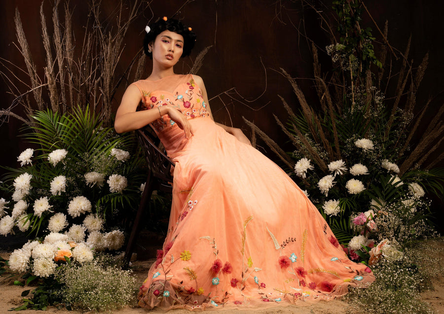 Coral Tulle Gown - WaliaJones