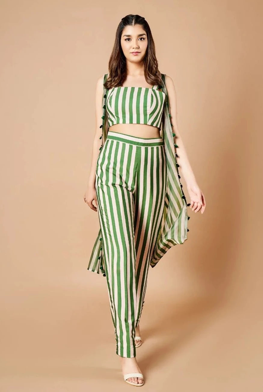 Forest Green Stripes Pant Set